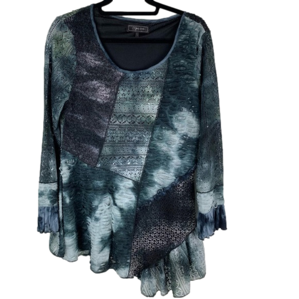 𝅺Minkas  Long Sleeved Blue Textured Tunic Top size Large